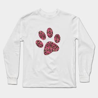 Pink paw print with leopard pattern Long Sleeve T-Shirt